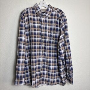 Nat Nast Shirt Men's XL Blue Beige Plaid 100% Silk Luxury Original Long Sleeve